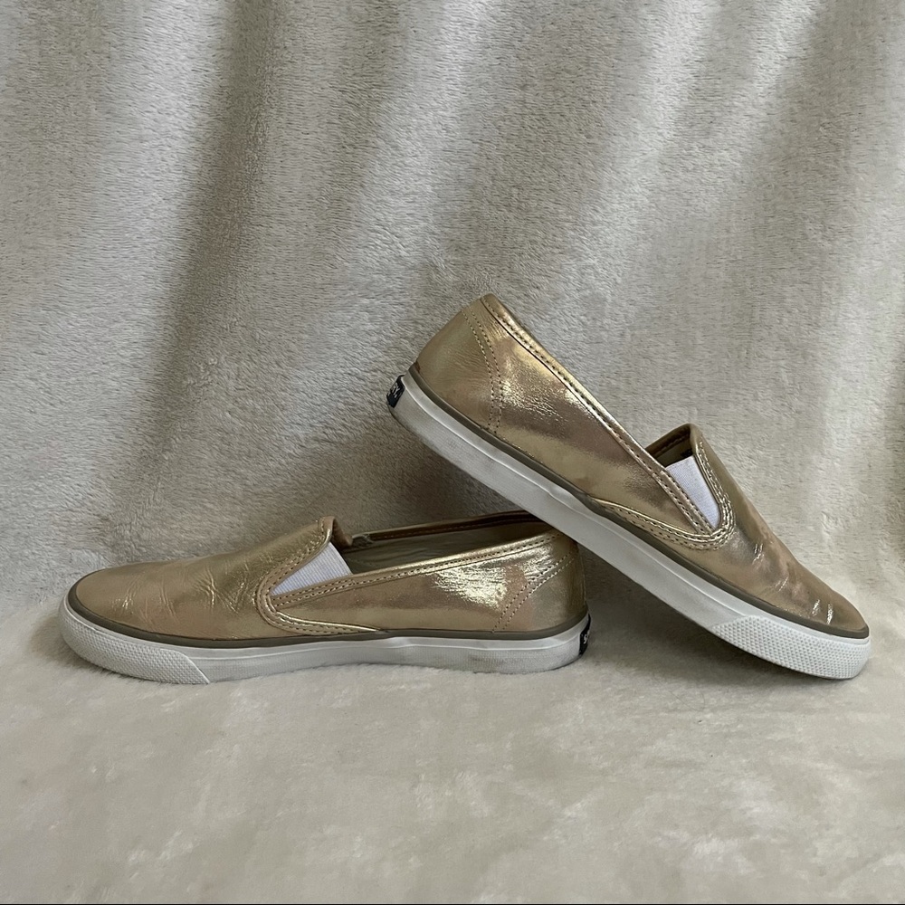 Sperry Metallic Gold Slip On Sneakers- Woman’s 8